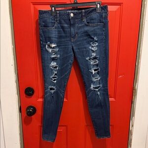American Eagle Outfitters Ripped Dark Blue Skinny Jeggings(short length)